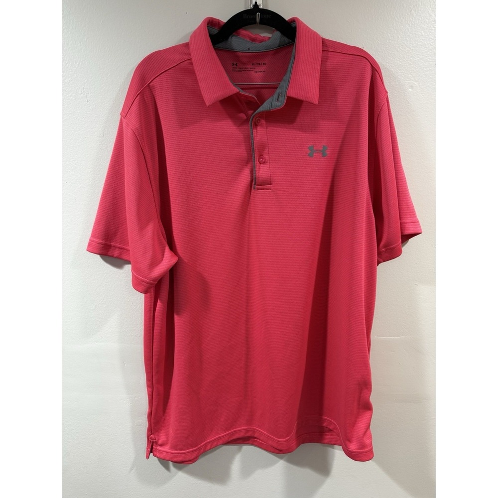 Under Armour Tech Polo Men's XL Pink Loose Heat Gear Golf Short Sleeve